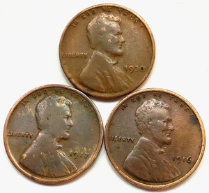 WHEAT 1C. LOT OF 3,  SEE PICS 1916 /  1917 & 1930. *FREE SHIPPING* (# 40)