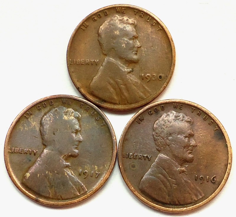 WHEAT 1C. LOT OF 3,  SEE PICS 1916 /  1917 & 1930. *FREE SHIPPING* (# 40)