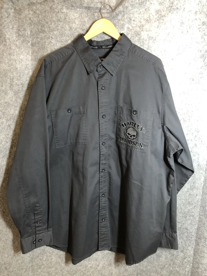 Harley-Davidson Shirt Mens 2XL Gray Long Sleeve Willie G Skull Embroidered - Image 4 of 4