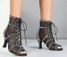 Women's Satin Customized Heel Jazz Salsa Dancing Shoes 2.8" Flarred Heel US7