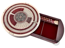 10 Round Shape 4 Tracks Continuous Cribbage Board Maple/Bloodwood-Push Drawer &