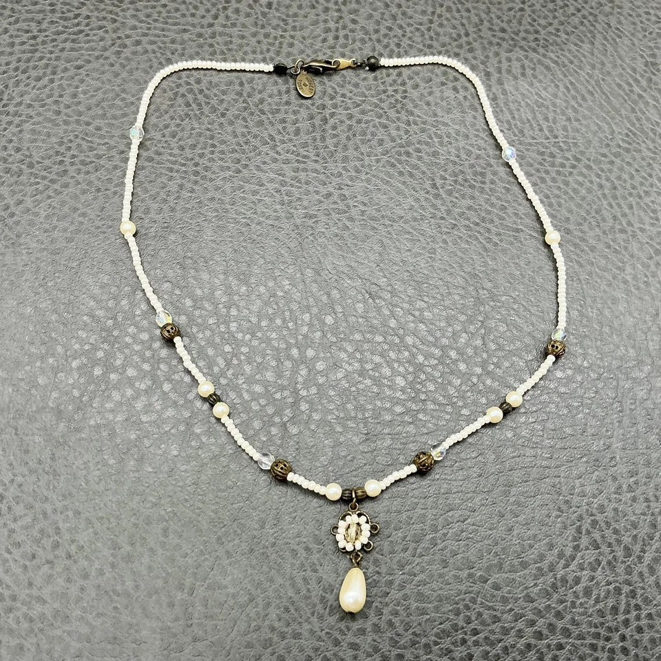 Collar Robert Rose Cuentas Imitación Perla Cristal Lágrima Colgante Tono Dorado 16" Foto 2 de 4