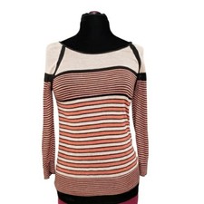 Ann Taylor LOFT Knit Sweater Color Block Horizontal Striped Scoop Neck Medium