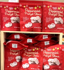 4 Pack Trader Joe's Peppermint Pretzel Slims 6 oz Each Bag Holiday Favorite 8/26