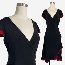 Vintage Y2K Byer Too Black red trim faux wrap ruffle dress vamp romantic M/L