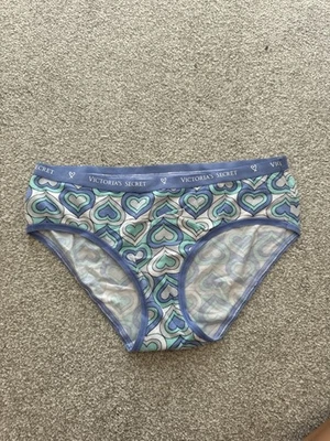 NWOT Victoria's Secret Blue White Abstract Heart Print Brief Knickers Panties M - Image 1 of 4
