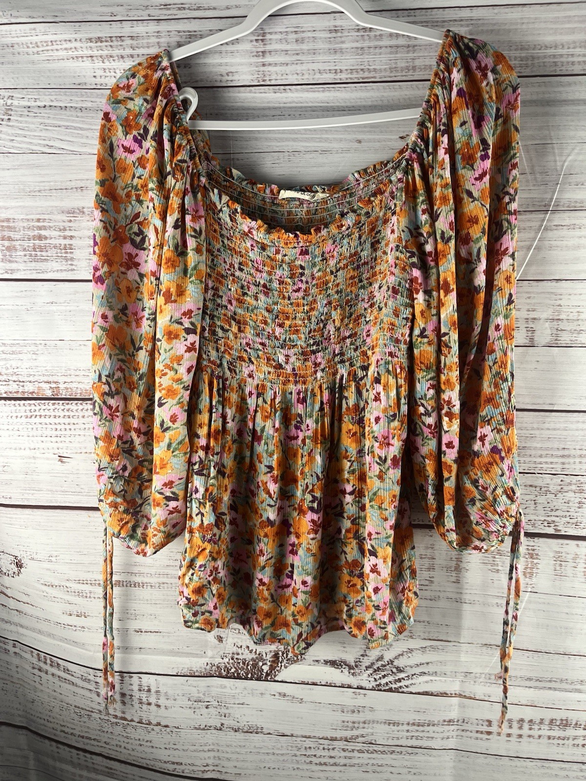 Boho Off Shoulder Floral Blouse with Ruffle Trim and Elastic Detail in Multicolor