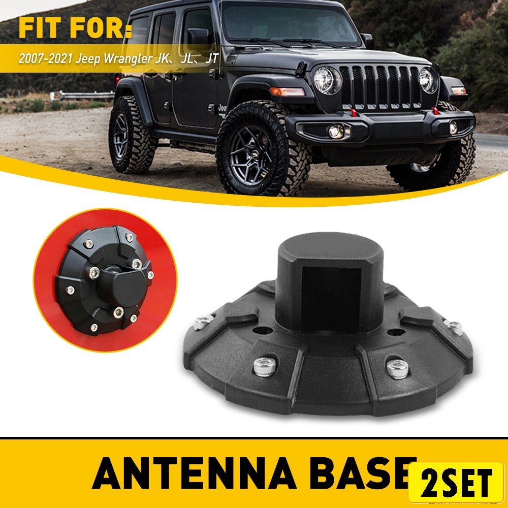 2Set Antenna Cover Base Replacement For Jeep TJ Wrangler JK JL JLU Black 1997-20
