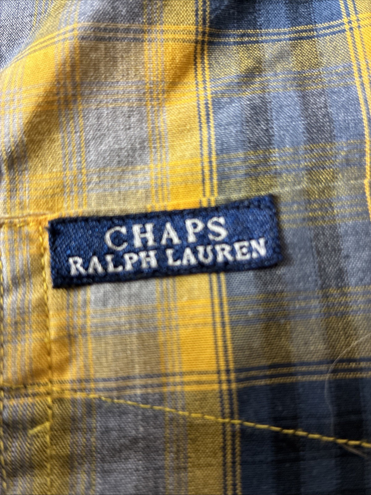 Ralph Lauren Chaps Mens XL Shirt Yellow Blue Plaid VTG Long Sleeve Button-Down thumbnail 4