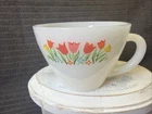 Fire King Mug Milk Glass White Anchor Hocking Tulip Tea Cup Flowers Vintage MCM