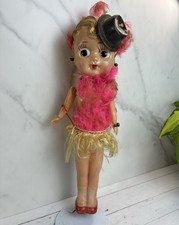 Vintage 1930's Celluloid Japan Carnival Giveaway Flapper Doll - Pink Feathers