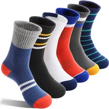 Kids Boys Socks Athletic Basketball Crew Youth Sport Cotton Breathable Soft O...
