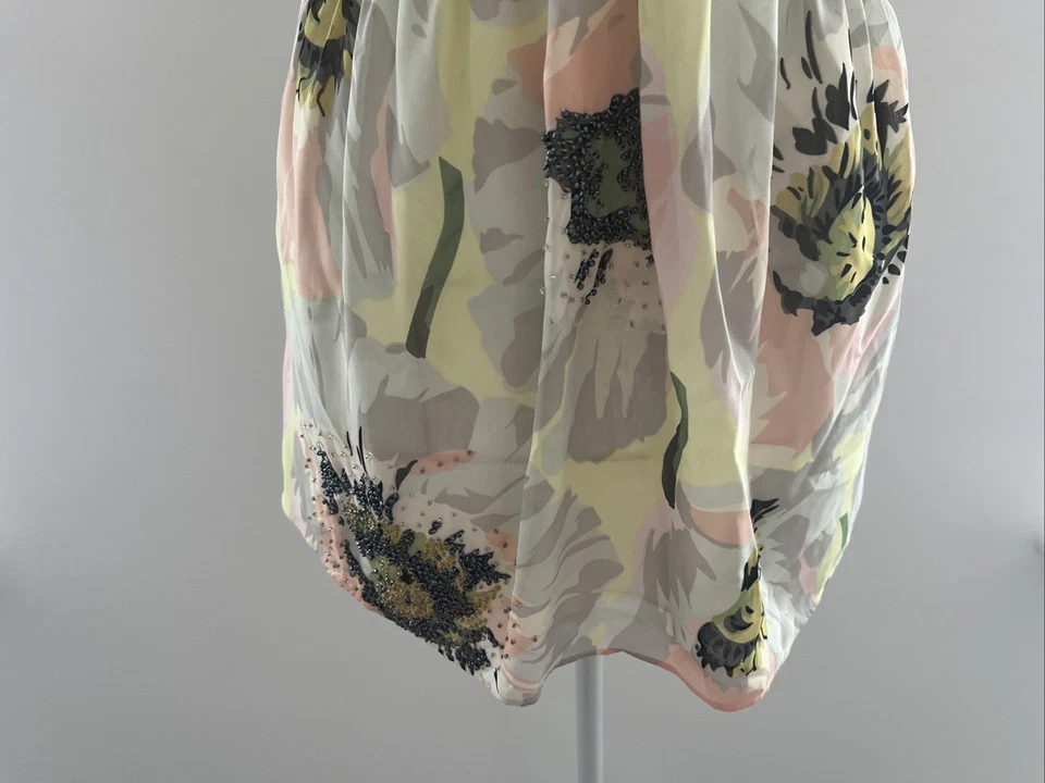Ted Baker Summer Top Beaded Detail Lined Pastel Shades & Black Size 2 (10) - Image 4 of 4