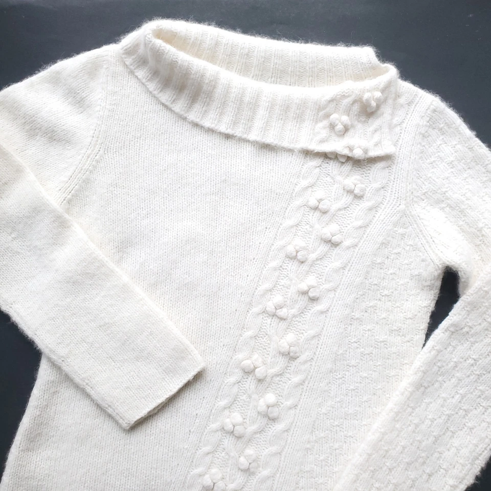 Garnet Hill Pullover Sweater Size S Cream Lambswool Angora Blend Asymmetrical - Image 2 of 4