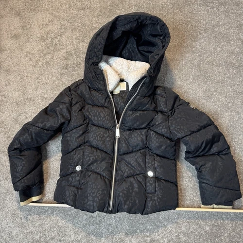 Giacca imbottita Michael Kors ragazza designer stampa animalier colletto sherpa nero 5 6