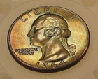 1964 Gem Brilliant Uncirculated Quarter 90% Silver MONSTER TONING  #125 ~ 7