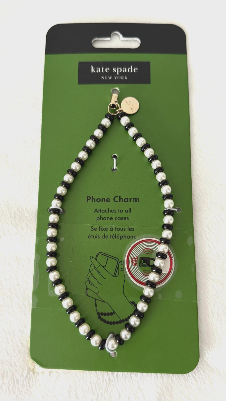Kate Spade New York Phone Charm White Black Beaded Pearl All Phone Cases New