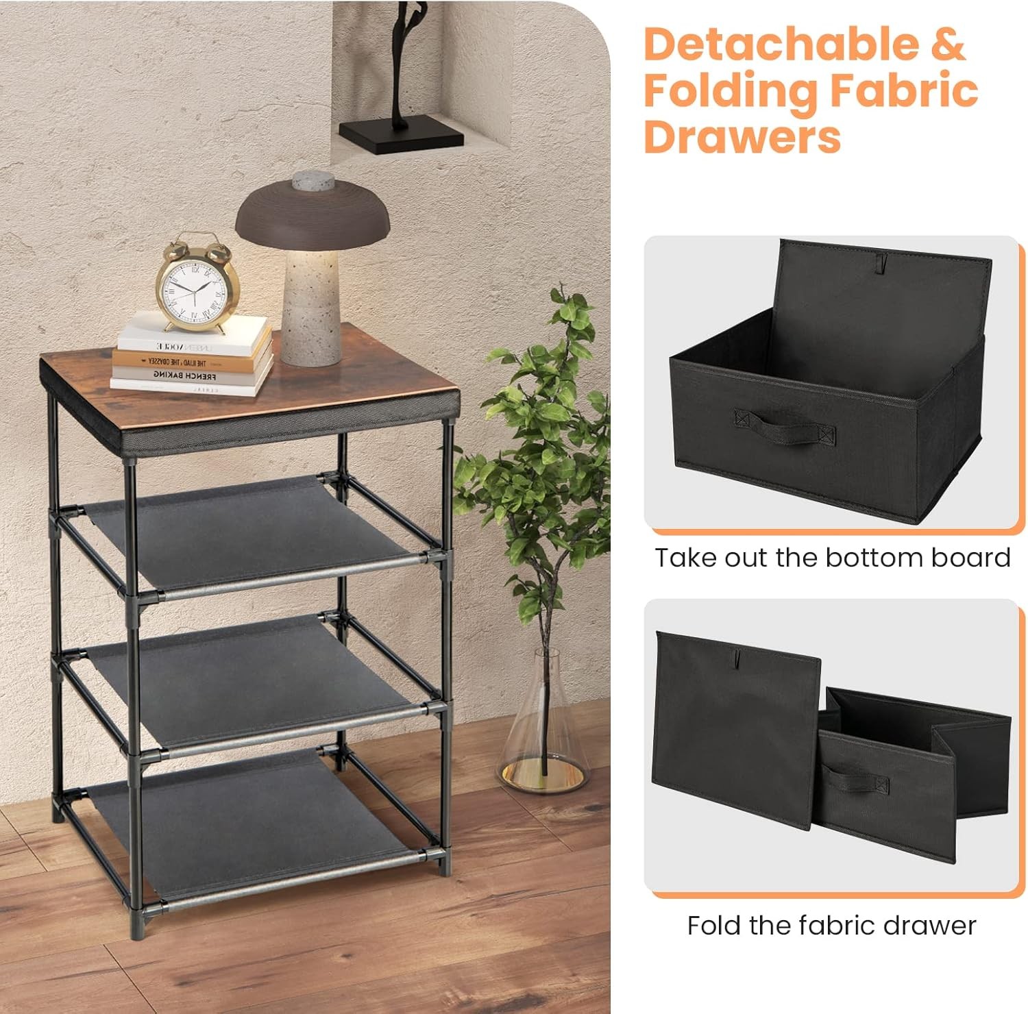 GOFLAME Fabric Dresser Set of 2 with 3 Drawers, Nightstand for Bedroom, Bedside