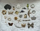 Vintage Costume Jewelry Brooch & Pin Mixed Lot, 24Pcs, Enamel Rhinestone