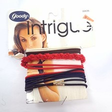 Goody Intrigue hair tie elastics ponytail holders metal band connector black red