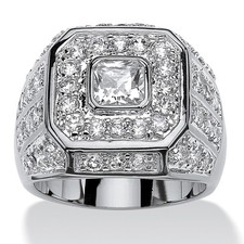Men's 2.33 TCW Square-Cut Cubic Zirconia Octagon Grid Ring Platinum-Plated