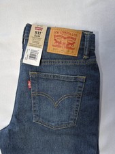 Levi's 511 Slim Boys Jeans Size 14 W27 x L29 Blue Denim Adjustable Waist