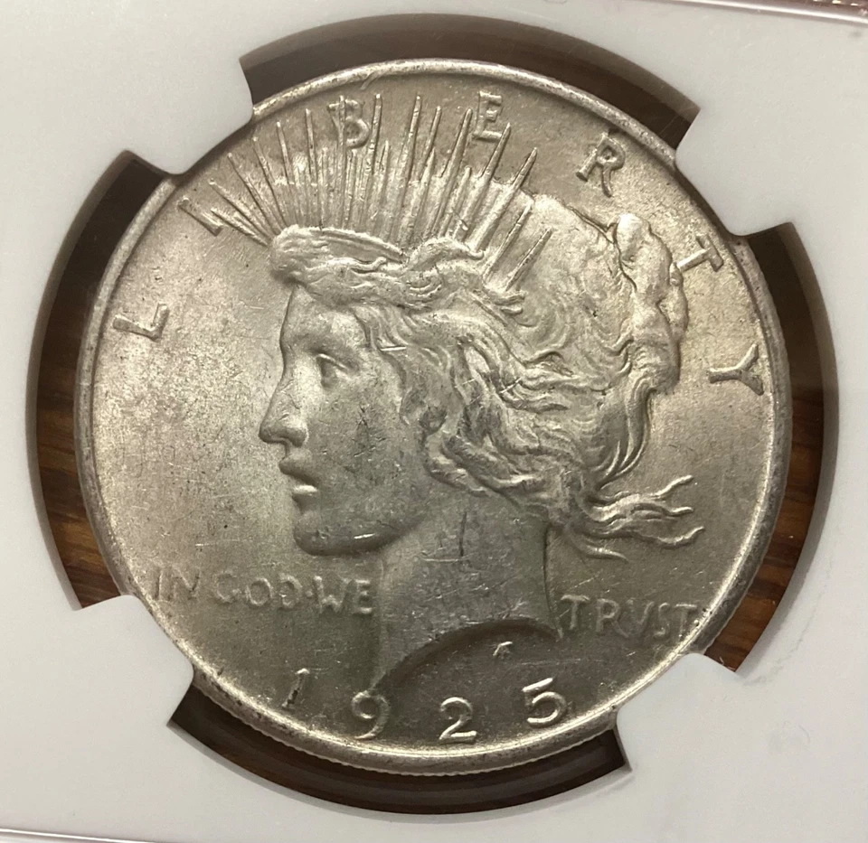 NGC AU58 Mint Error Reverse Lamination United States 1925 Peace Silver Dollar - Image 4 of 4