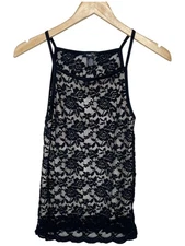 Womens Lace Tank Top Black Cami Size M Stretch Dark Floral Lined Whimsigoth