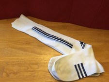 Vtg Adidas Socks White/Navy Stripes Triangle Logo Soccer Futbol OverKnee High 80