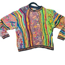Rare COOGI 90s 3D Knit Sweater XL Star Fish Bird Parrot Art Vintage