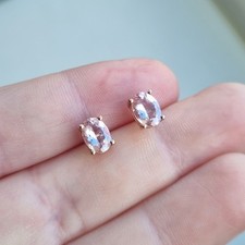 Hallmarked 9ct Rose Gold Morganite 5x7mm Stud Earrings 2g