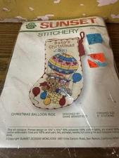 NOS VTG Sunset Stitchery Christmas Mini Stocking Kit #195 Balloon Ride 1983 Baby