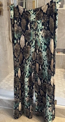 RARE Coco Bianco Wide Leg Palazzo Pants Blue Brown Python Snake Print Medium - Photo 1/4