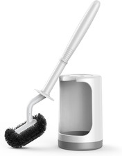 HAMITOR Toilet Bowl Brush Holder Set: Curved Design with Holder for Deep Cleanin