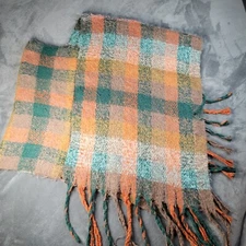 Vtg Handmade Fuzzy Tunic Shaw Scarf Plaid Fireside Camp Throw Hippie Hipster