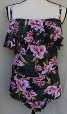Kona Sol One Piece Swimsuit Womens Size Large Floral Ruffle Slimming
