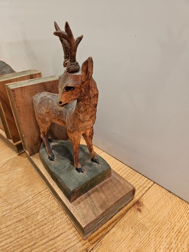 VTG 1940's Hand Carved Wooden Big Game Bookends • Art • Originals Deer Goat Buck - Picture 7 of 19