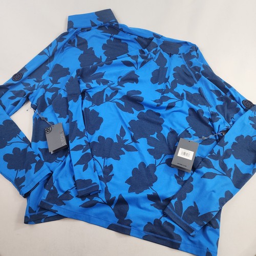 GFORE G/FORE shirt adult S Small blue G4MF23K123C racer 1/3 zip floral mens - Picture 5 of 18