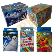 CHALKS COLOUR WHITE STICKS IDEAL FOR SCHOOL OFFICES OR HOME USE BLACK BOARDS