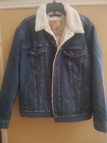 Levi's Men's Full Sherpa Trucker Jacket Denim Red Tag Blue Adult Medium NWT $108