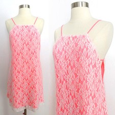 NEW NWT Urban Outfitters neon pink white floral lace sleeveless dress sz MEDIUM