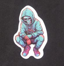 Colorful Crazy Cool  Creepy Evil Skeleton Sticker 2.5" x 1.58" AS 
