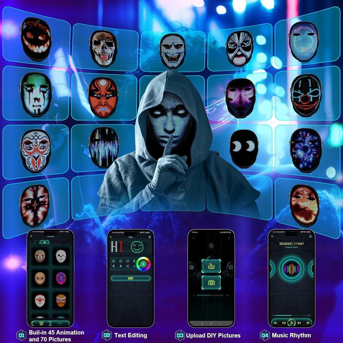Smart LED Mask Programmable Face Transforming for Halloween