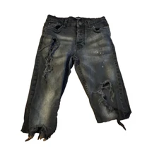 boohooMAN Black Distress Denim Jeans Mens 30R