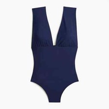 J.CREW NWT 118 Solid Navy V-Neck One-Piece Bathing Suit Swimsuit Size 24