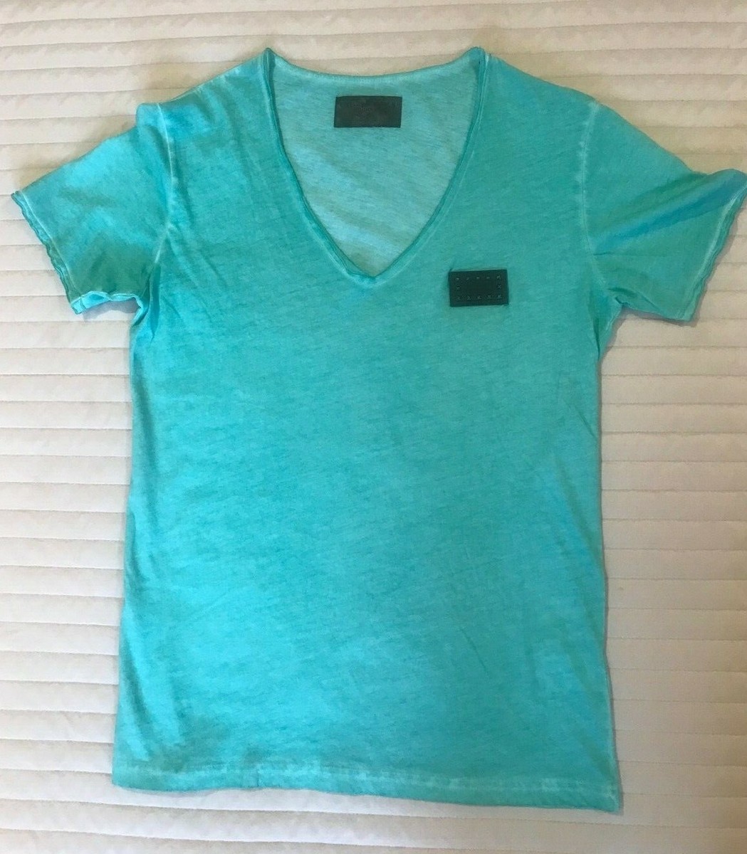 Philipp Plein Homme Women's V-neck T-Shirt Turquoise 100% COTTON