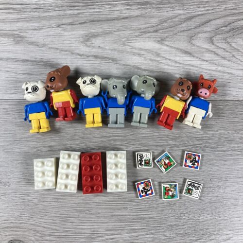 VTG LEGO Fabuland Minifigures Figure Bundle Lot Of 7 Minifigs 1980s + Tiles