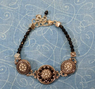 South West Western Style Silver Tone Black Beaded Fashion Toggle  8.5''