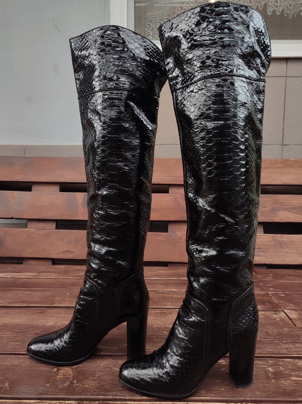 3500$ Sergio Rossi Black Knee High Python Patent … - image 5