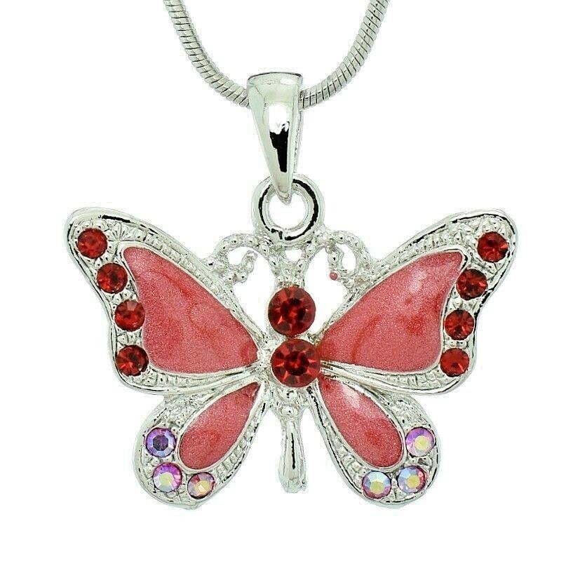 Swarovski Crystal Red Butterfly Necklace with 18
